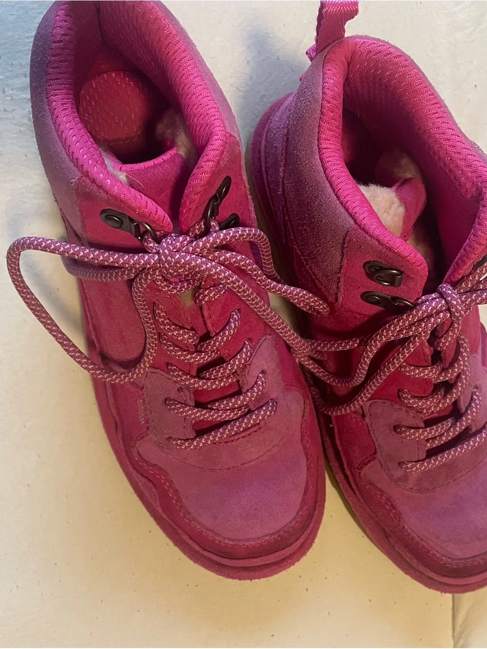 UGG Kids Pink Suede Lace-Up Boots